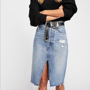 Free People Levis Distressed Denim Slit Skirt